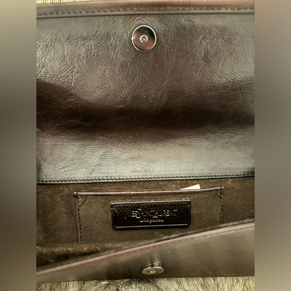 Authentic YSL Calf Hair Brown Leather Clutch Bag Yves Saint Laurent - Picture 7 of 15